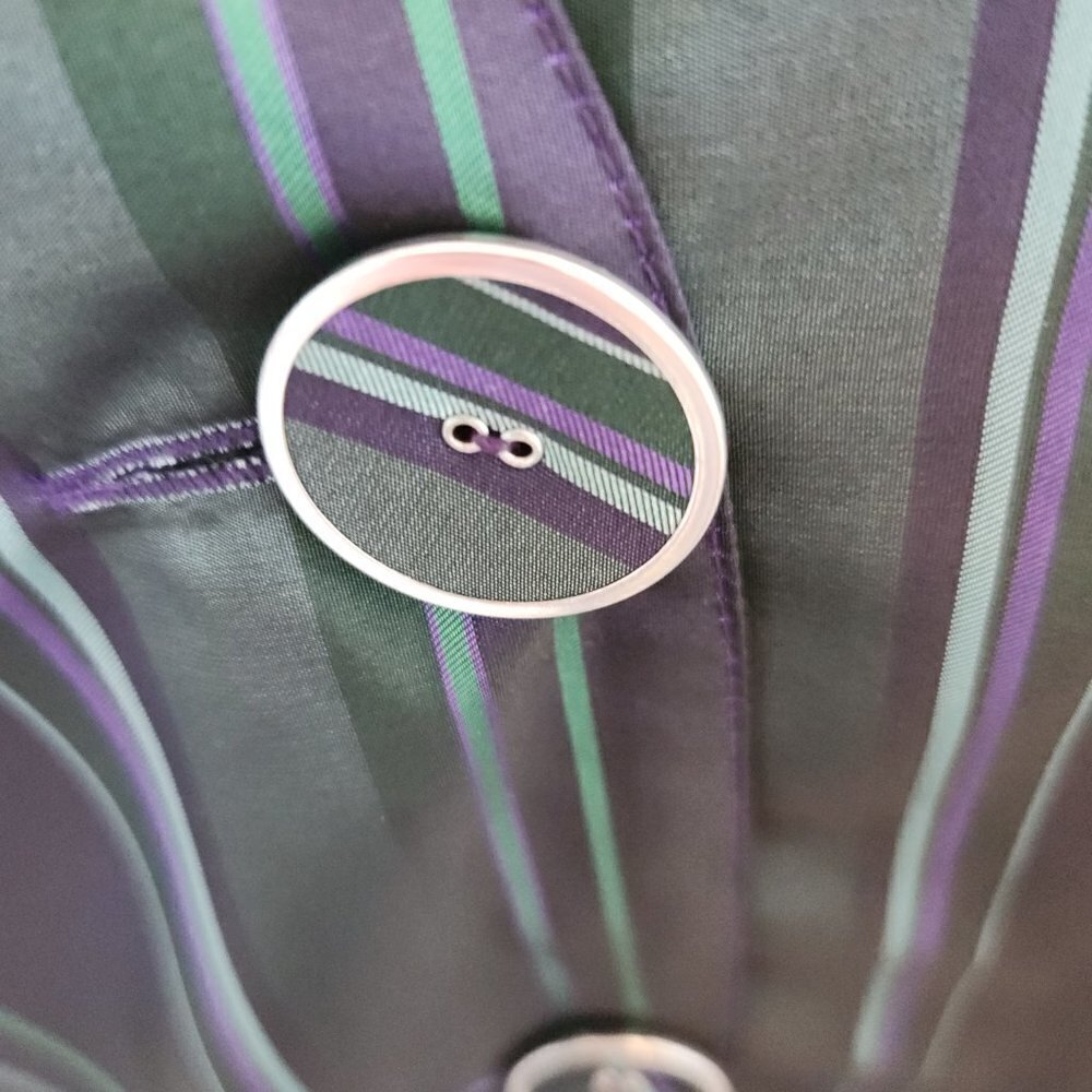 P070. PULI Festive Purple and Green Satin Striped Blouse |12 NWT - Picture 3 of 6